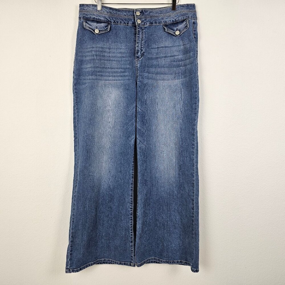 Blue Spice Womens Juniors Blue Jeans Stretch High Rise Boot Cut Wide Waist